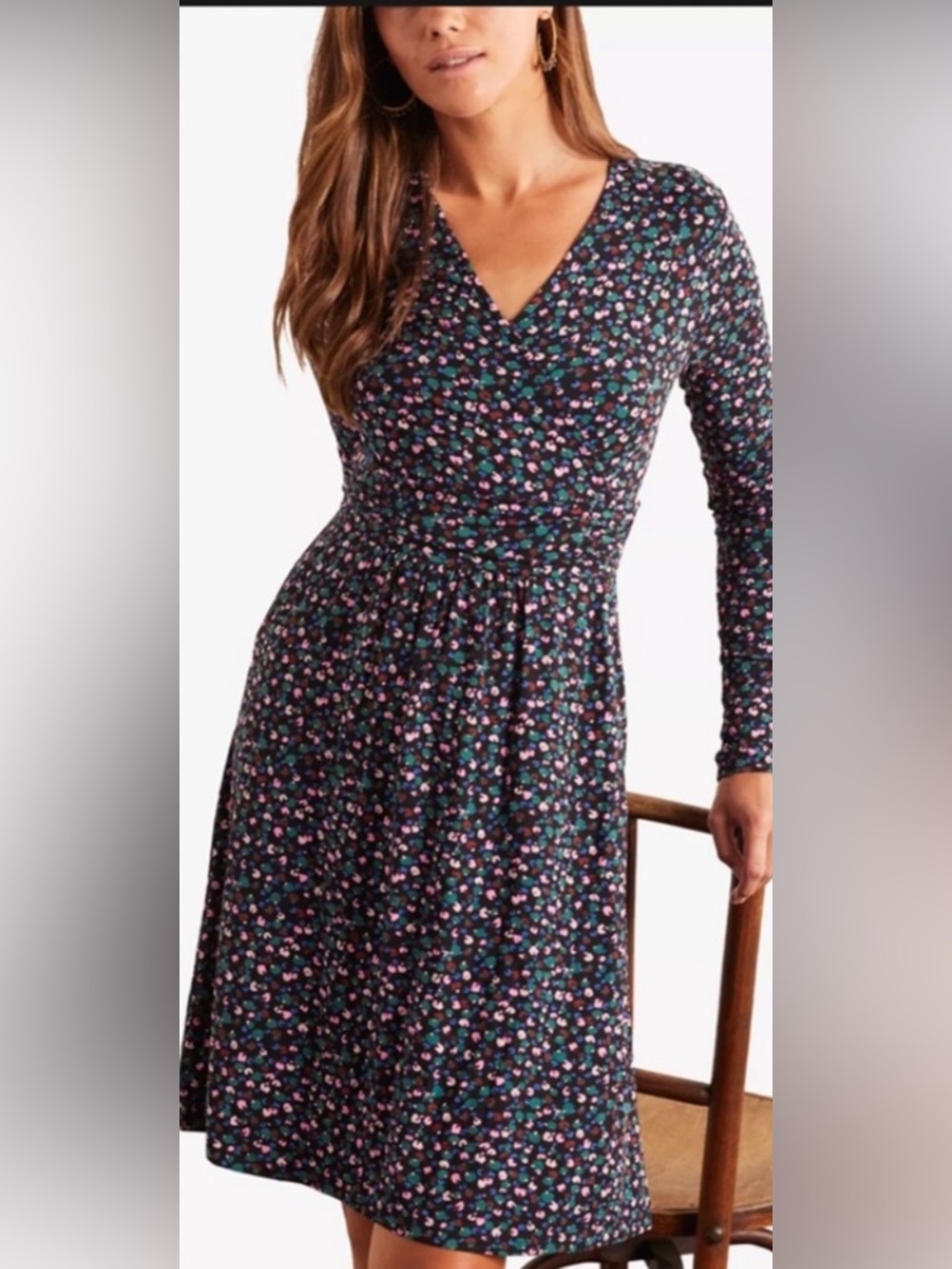 Boden Layla Jersey Dress Printed Wrap Style Pockets Stretch 8